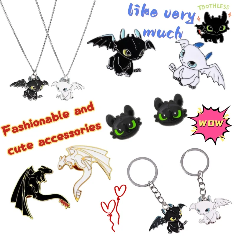 Dragon Taming Master Anime Cute Toothless Necklace, Earstuds, Ring, Brooch 1005012324581210