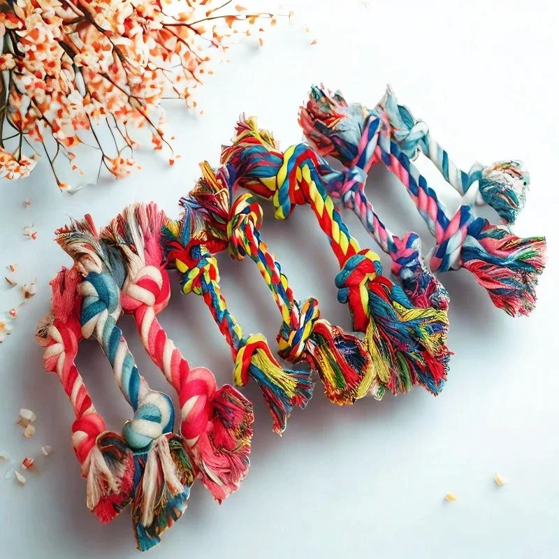 Colorful Pet Cotton Rope Knot Toy Durable Bite Resistant Dog Molar Chew Interactive Training Teeth 1005012324696509
