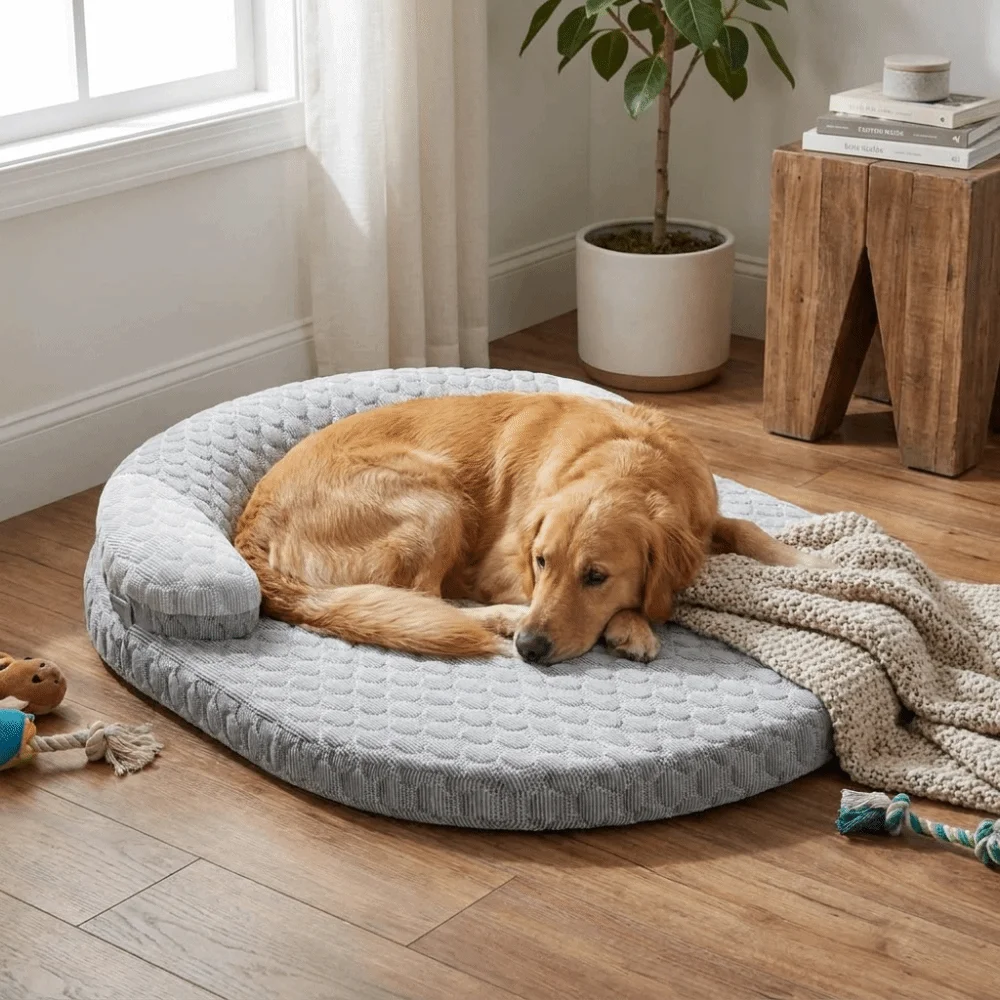 Breathable Cooling Dog Bed Removable Anti-Slip Sleeping Pad Oval Shape with Pillow Cool Mattress 1005012324784546