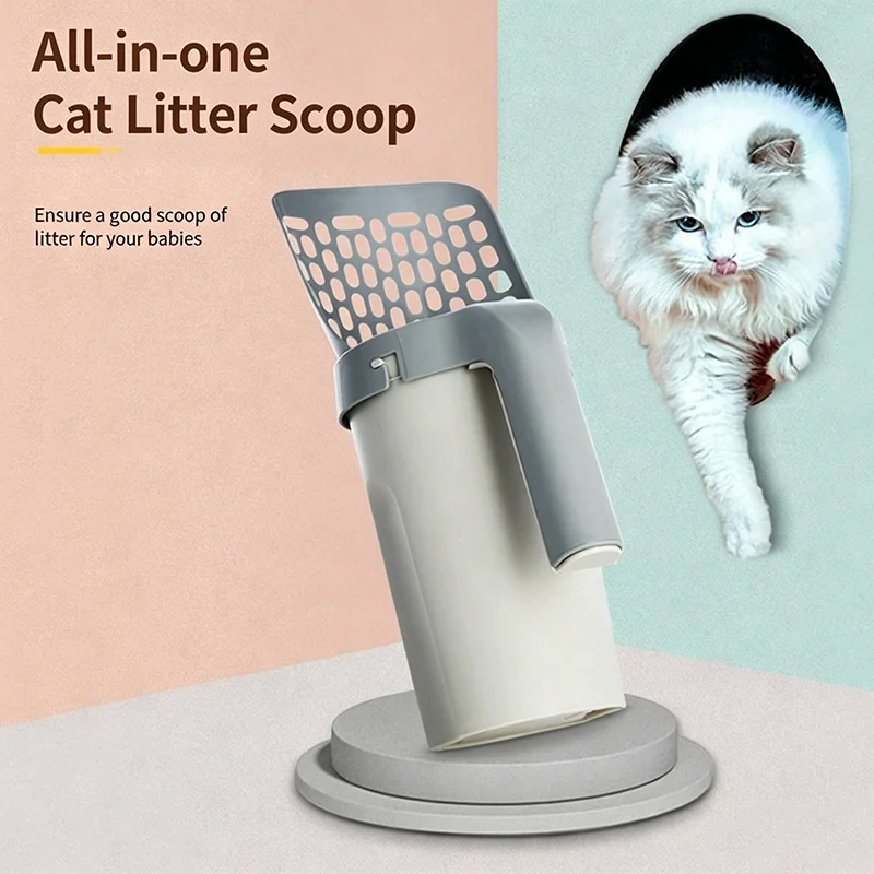 Cat Litter Scoop with Waste Bin Integrated Portable Cat Poop Shovel Detachable Washable Pet 1005012325935966