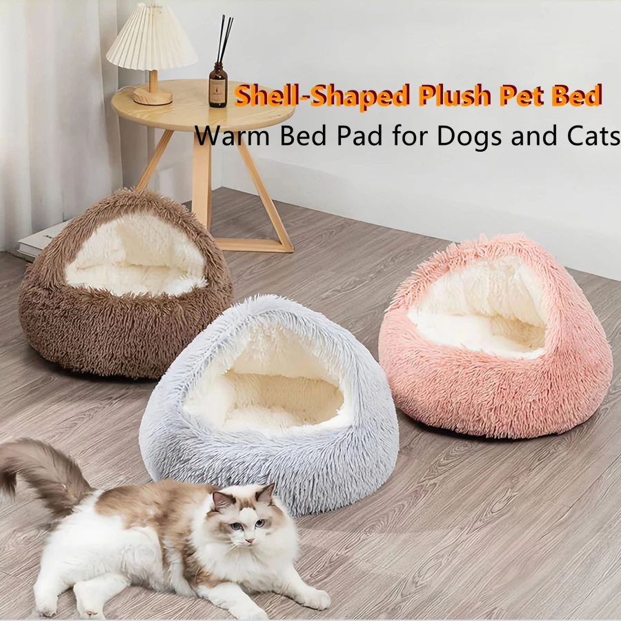 Cozy Cats Beds Pad Dogs Mattress Warm Soft Plush Pets Bed Shell-Shaped Semi-Enclosed Cat Sleeping 1005012326879529