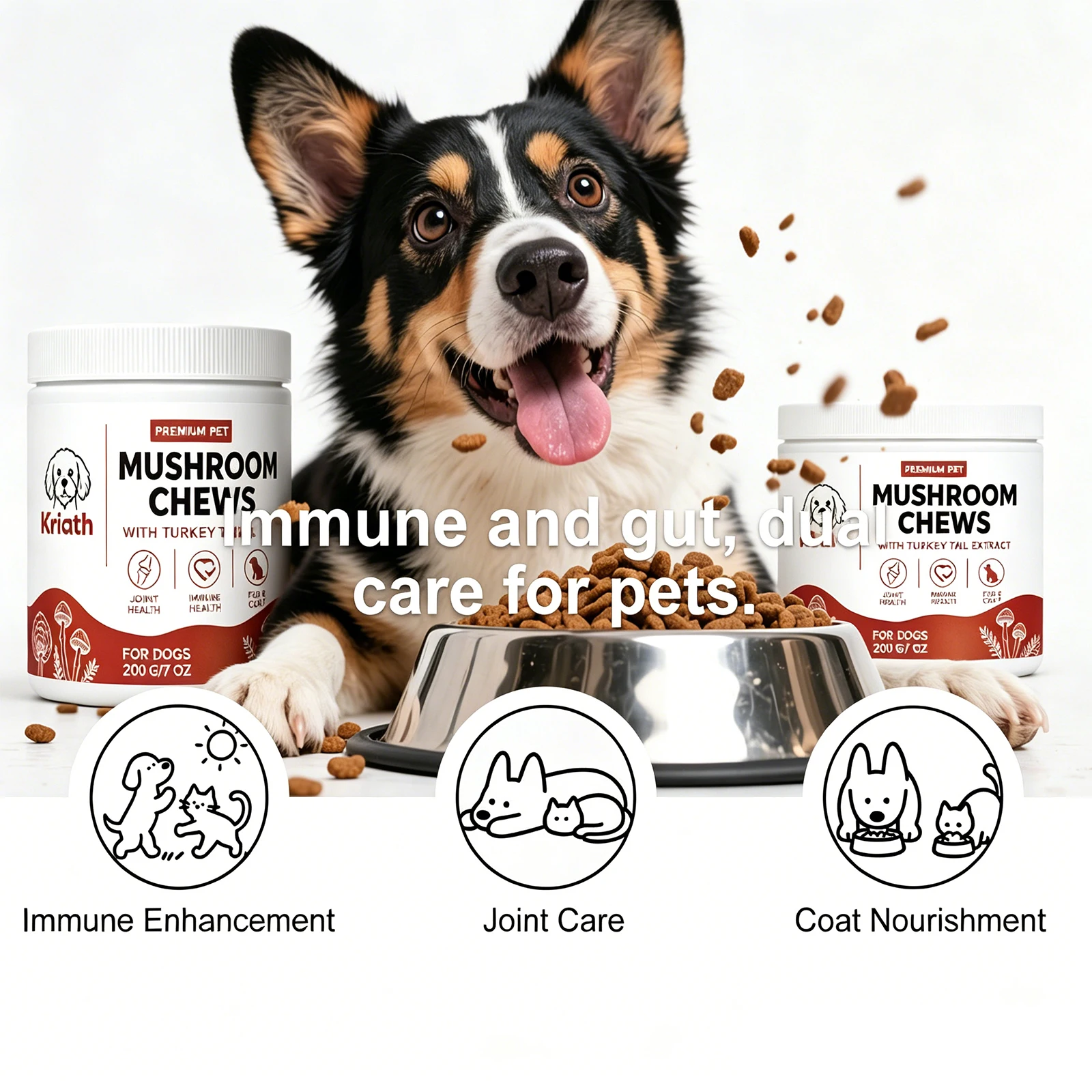 Kriath Beef Flavor Dog Nutrition Chews Improve Pet Vitality Balance Intestinal Flora Skin Coat 1005012328223384
