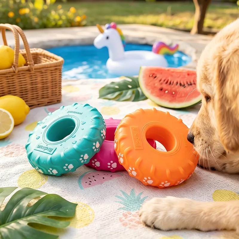 Durable Squeaky Dog Tire Chew Toy Floating Interactive Rubber Vinyl Pet Toy for Summer Indoor 1005012328946247