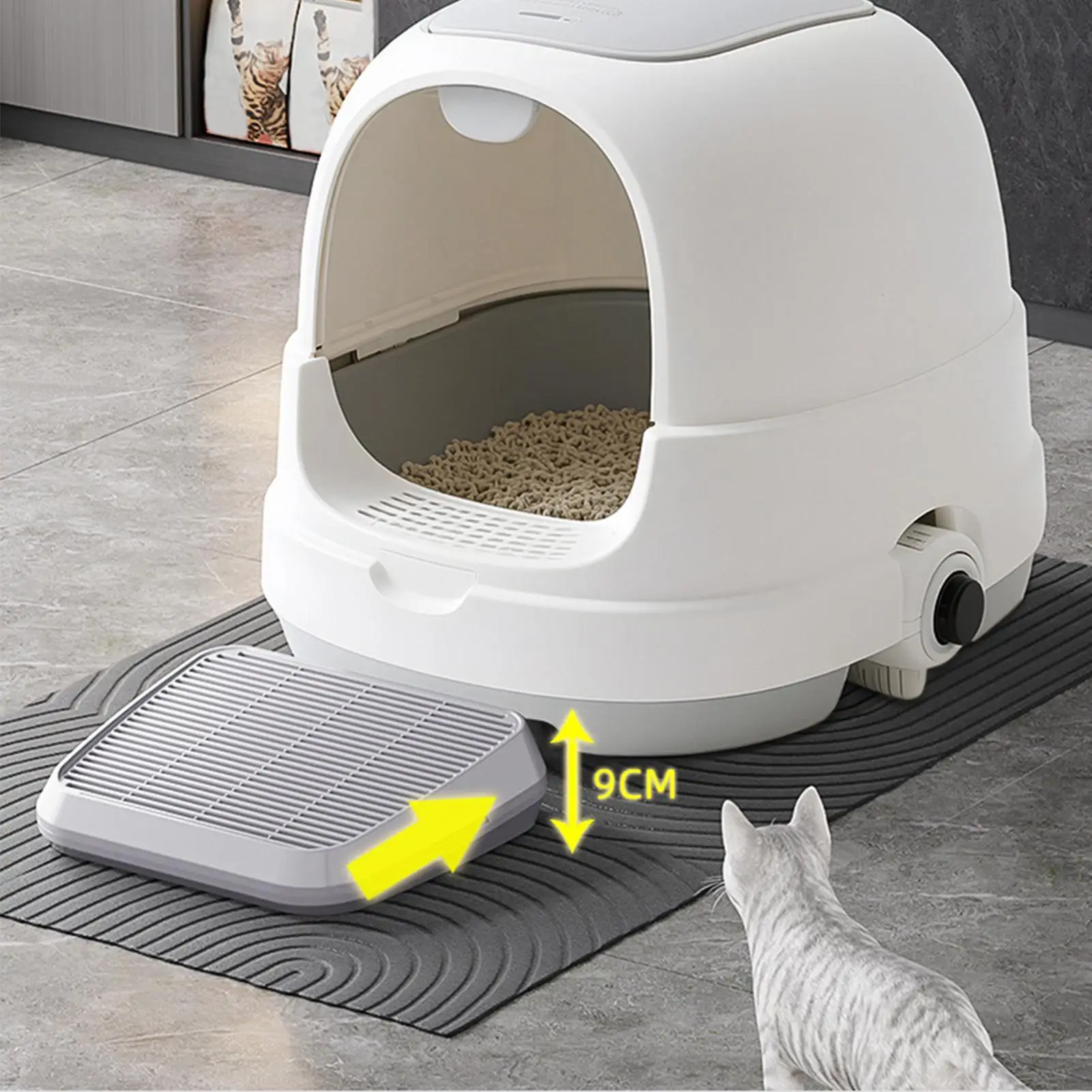 Cat Litter Tray with Sand Control Mechanism Double-Layer Filtration Ramp Elevated Non-Slip Tray 1005012329201194