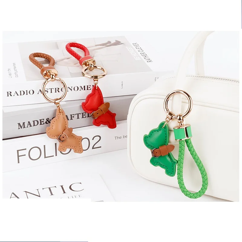 French Bulldog Dog Tag Leather Keychain Bag Charm Accessory Unique Design Small 1005012331488658