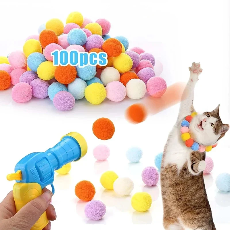 101pcs Cat Toy Interactive Toy Gun Plush Ball Launches Quiet Bounce Ball to Tease the Cat 1005012336402784