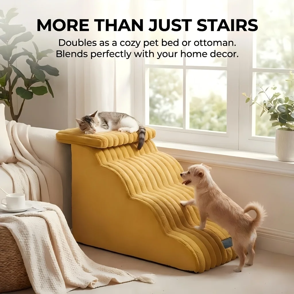 Plush Dogs Ladder with 35° Slope Ramp Non-Slip High Resilience Sponge Steps Pets Stairs Bedside 1005012336622166
