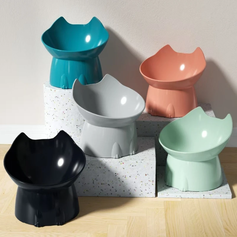 Long-Eared, Tall-Legged Cat Bowl, Large Capacity, Tilted Cartoon Cat and Dog Neck-Protection 1005012341387456