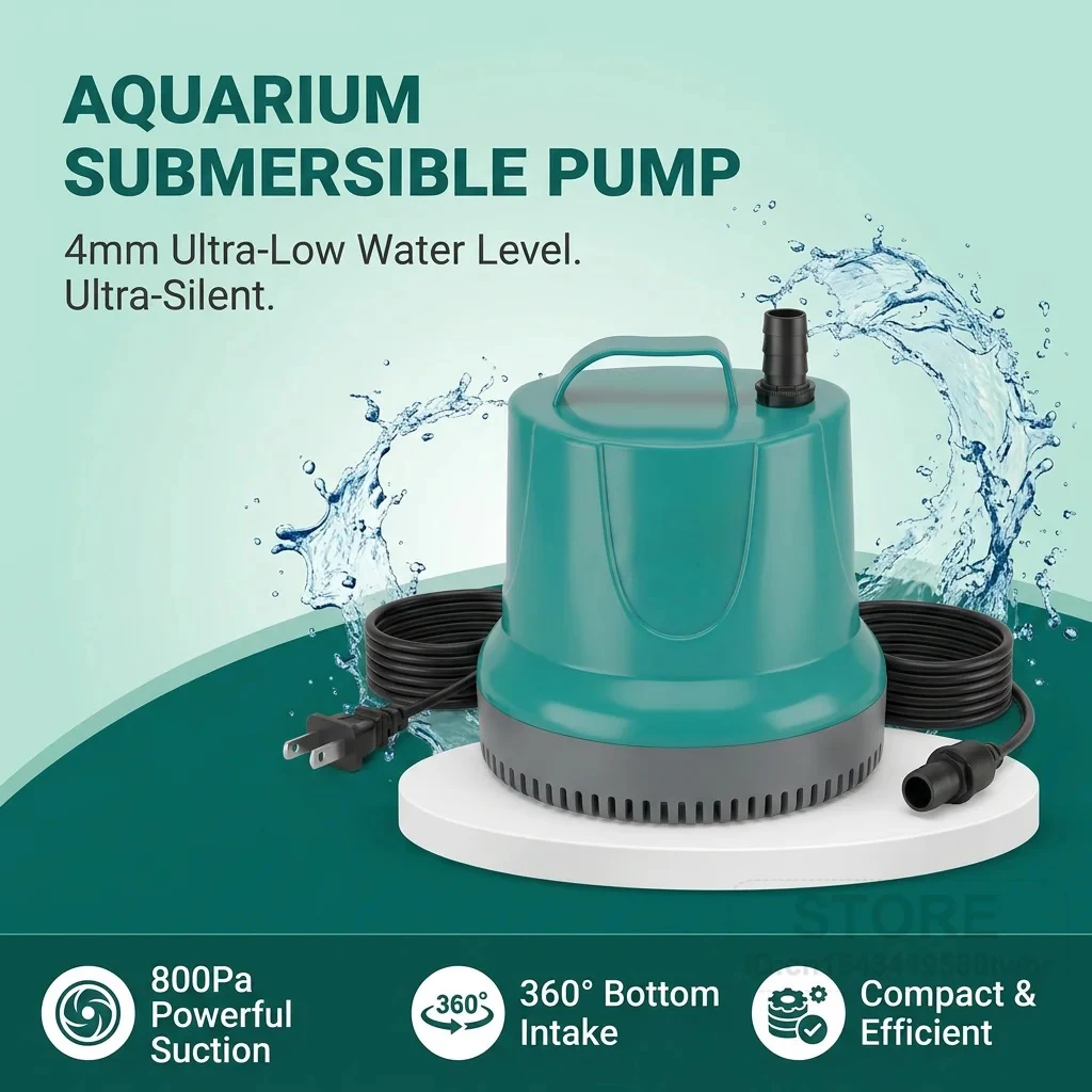 Submersible Aquarium Pump 800Pa Suction 4800L/H Shallow Water 4mm Ultra Quiet 35dB 360 Degree 1005012341740585