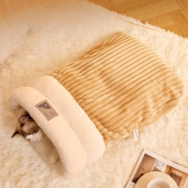 Cozy Burrow Bed: Thermal Winter Cat Sleeping Bag Cave with Enclosed Design 1005012343607203