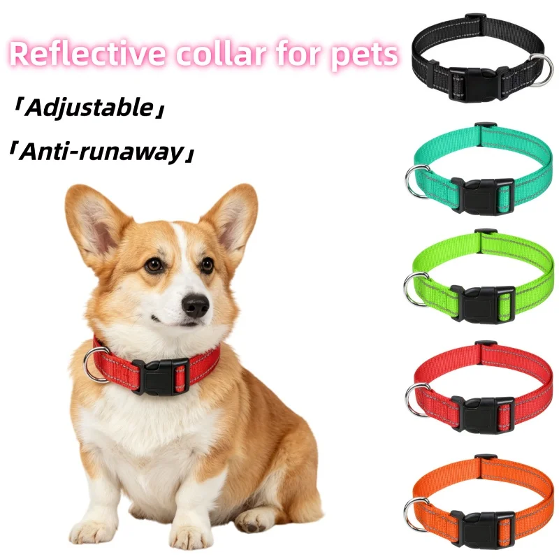 Pet Reflective Safety Dog Collar Adjustable Soft Nylon Puppy Collar Leash Set Comfortable Wear 1005012344126577