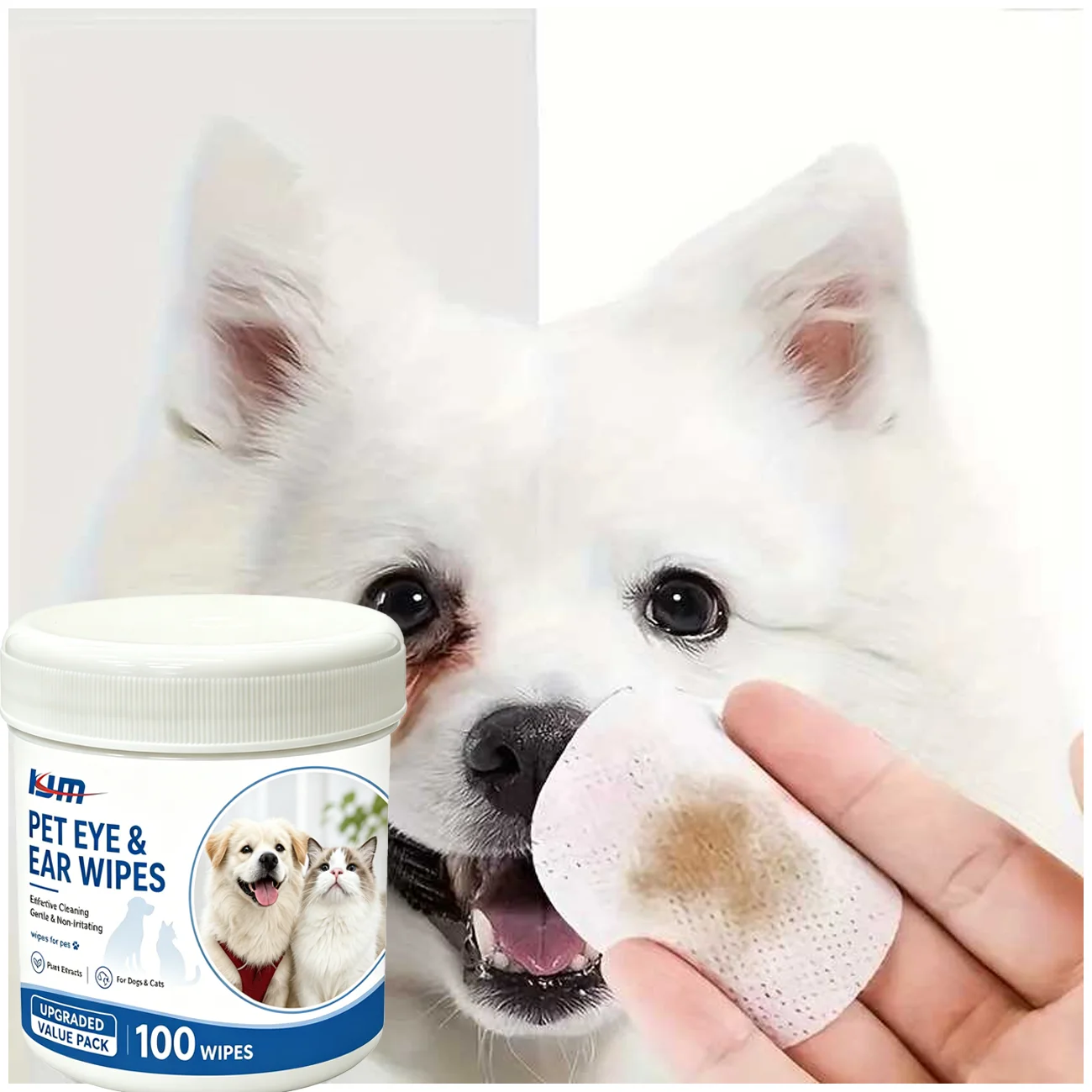 KJM 100pcs Pet Eye and Ear Wipes for Dogs and Cats Gentle Non-Irritating Tear Stain Remover 1005012344972194