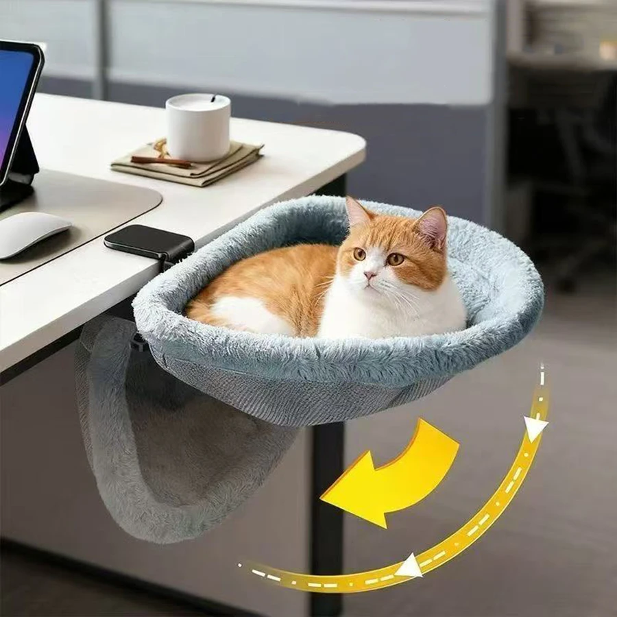 Cat Desk Bed One-Click Folding Sunken Design Space-Saving Semi-Circular Hammock Perch 1005012347544244