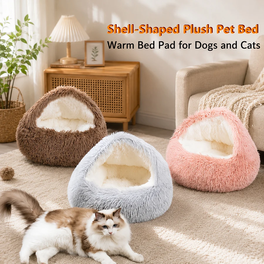 Cozy Cats Beds Pad Dogs Mattress Warm Soft Plush Pets Bed Shell-Shaped Semi-Enclosed Cat Sleeping 1005012348760437
