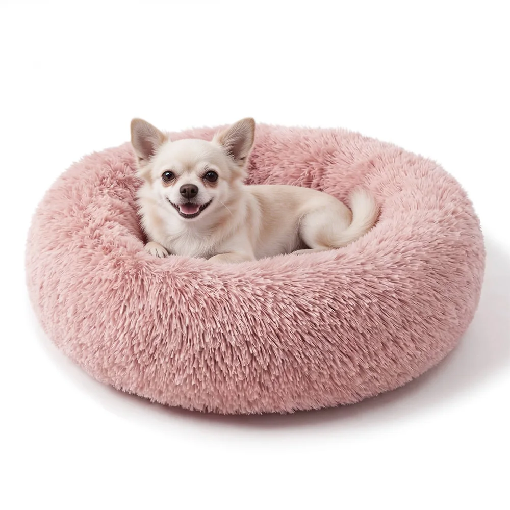 Soft Pet Cat Bed Pad Plush Warm Faux Fur Dog Calm Bed Donut Round Bed Comfortable Sleeping Washable 1005012349637557