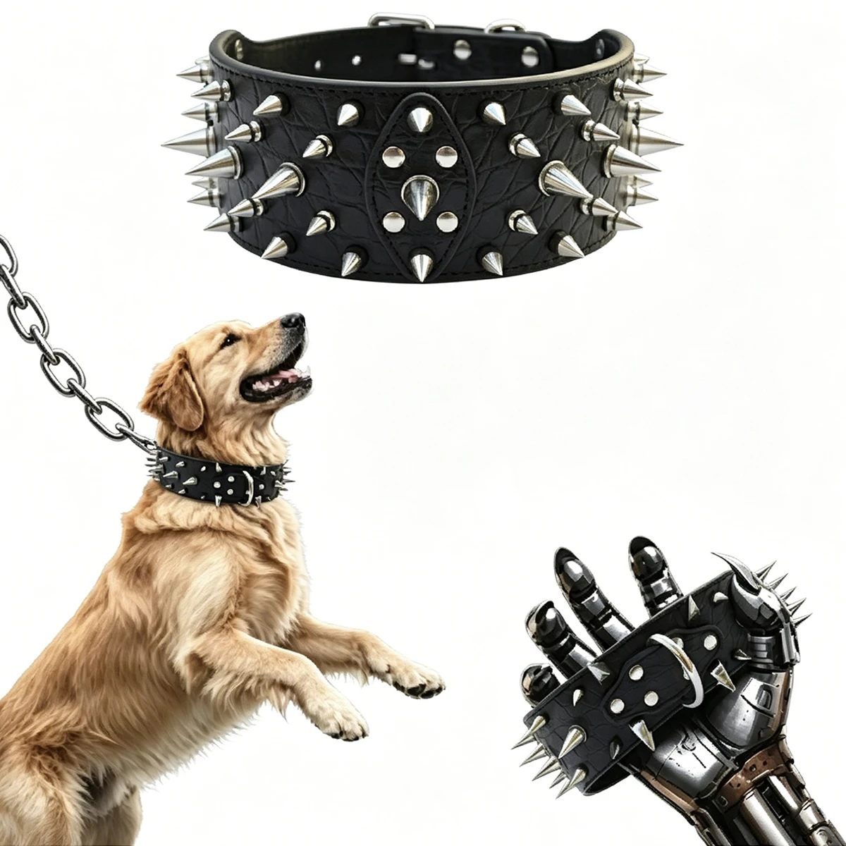 New Leather Dog Collar with Studded Reinforcement Heavy-Duty Spiked Decorative Pet Collar for Large 1005012350829629