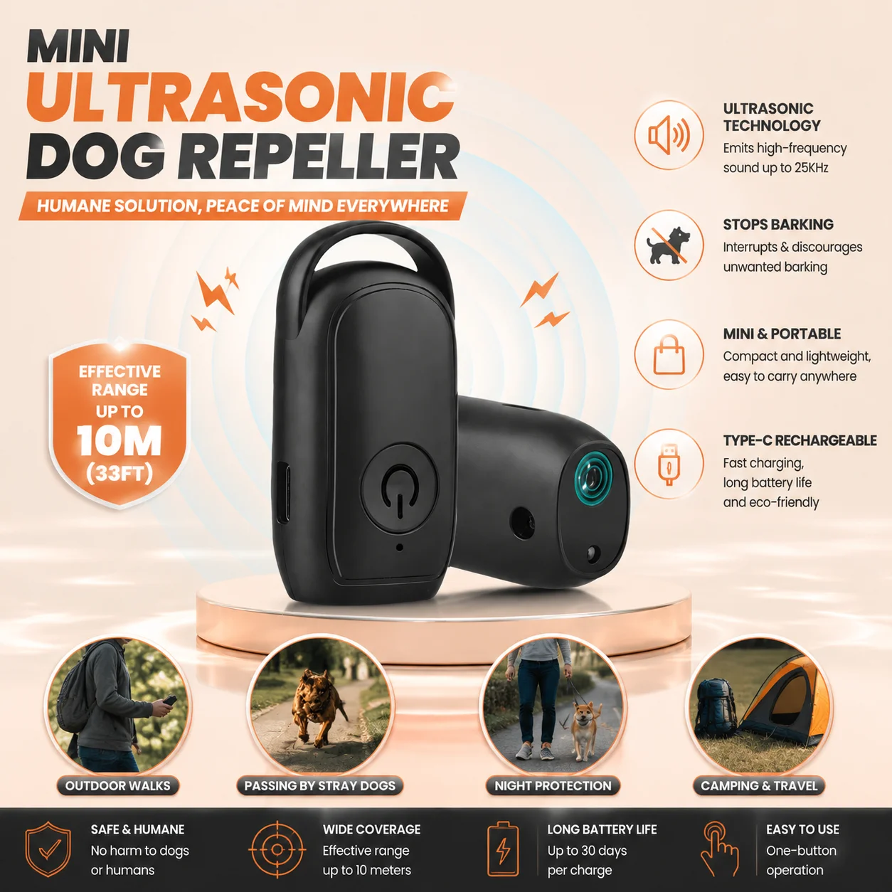 Mini Ultrasonic Dog Repeller Portable Anti Bark Device Pet Training Tool Handheld Dog Deterrent 1005012350855910
