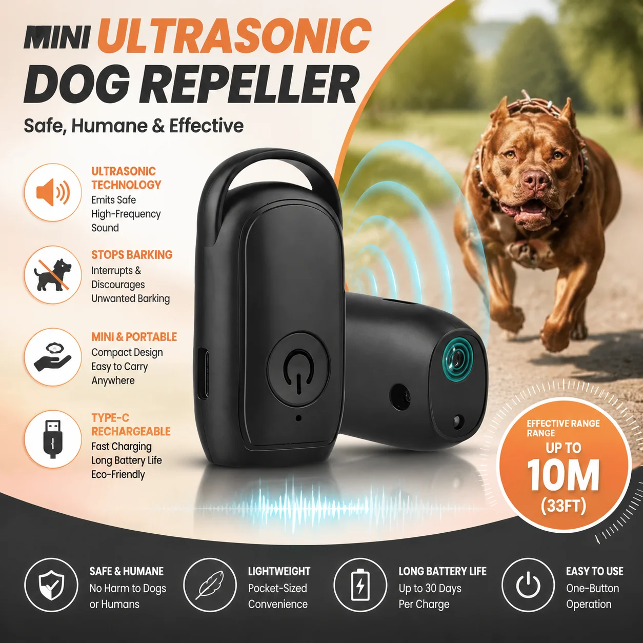 Portable Mini Ultrasonic Dog Repeller Handheld Pet Deterrent Anti Bark Training Device for Outdoor 1005012351035202