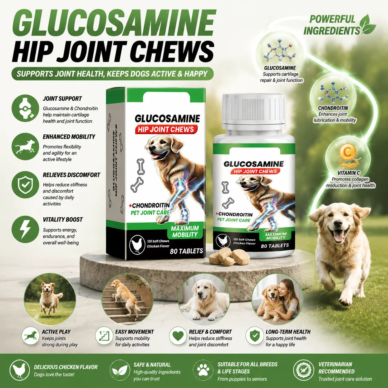 Pet Joint Care Chondroitin Supplement Chicken Flavor Dog Hip Joint Supplements for Mobility 1005012352347236