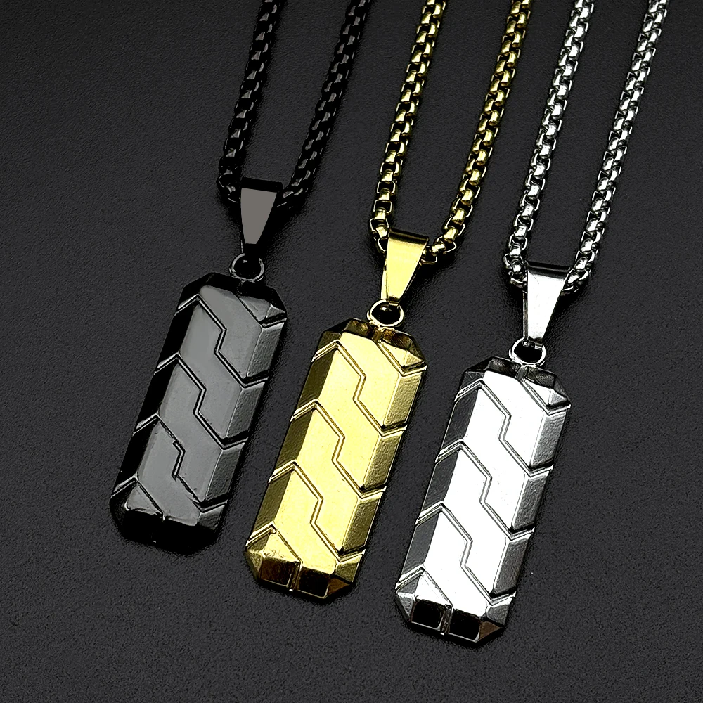 Hiphop Stylish Tire Dog Tag Necklace for Boy Men Stainless Steel Geometric Bar Rectangle Pendant 1005012352577398