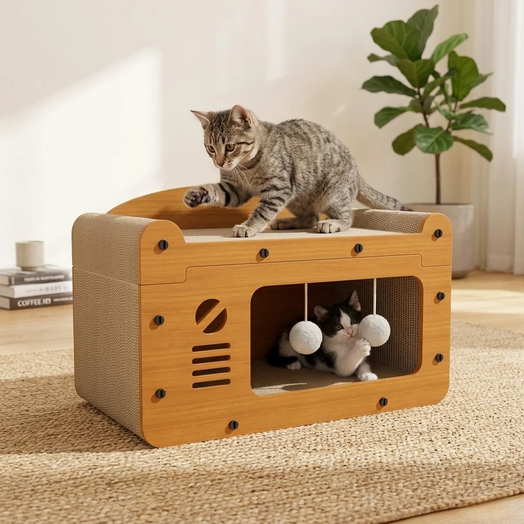 Durable Cat Scratcher House Furniture Protector Sturdy Wood Cardboard Cat House Bed Indoor Cats 1005012357882086