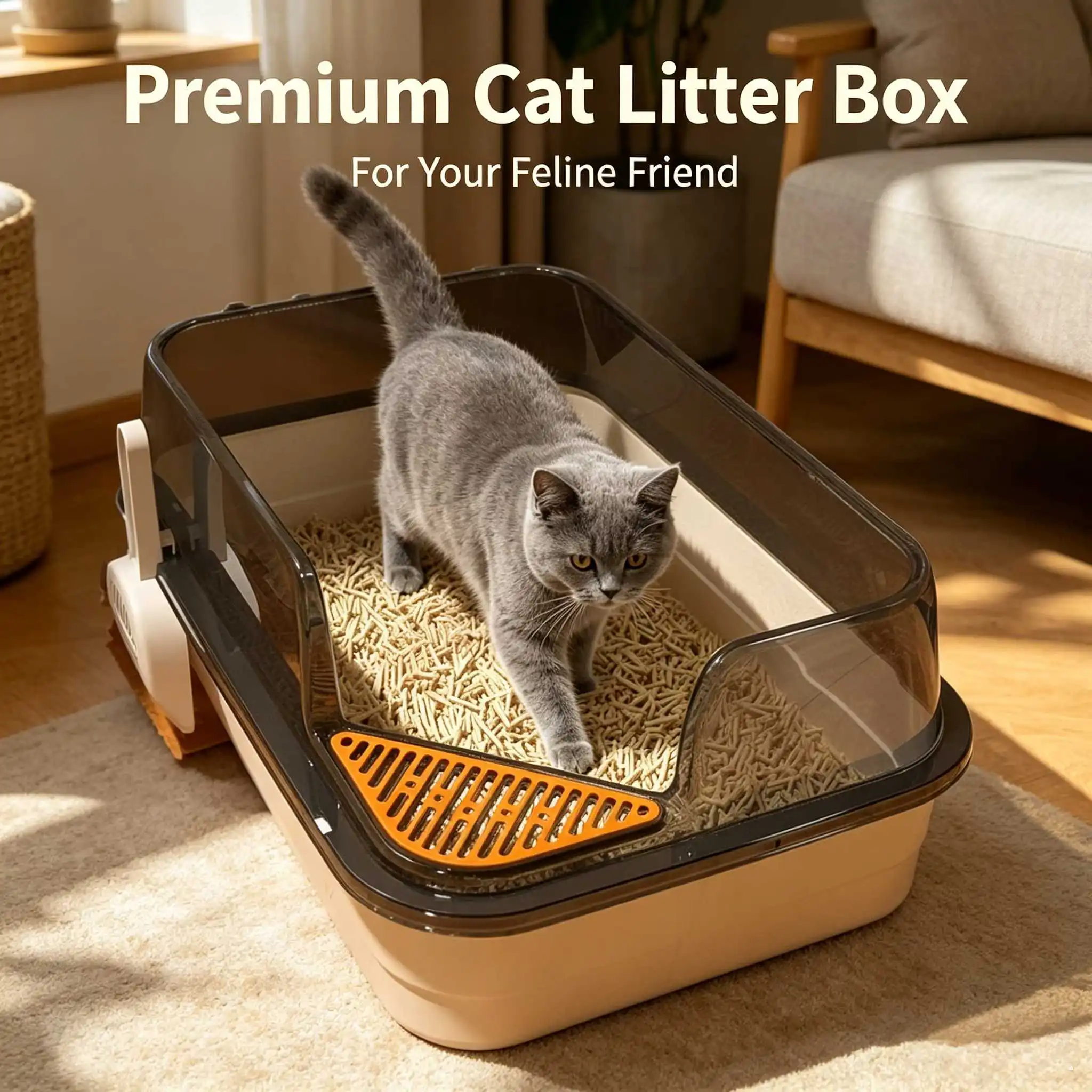 L Cat Litter Box Semi-Enclosed Anti Splash Cat Tray Kitten Toilet Easy Cleaning Toilet Basin 1005012358146368