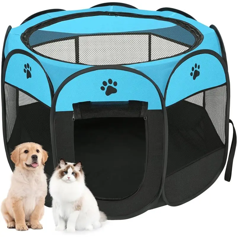 Bsevb-Portable Foldable Dog Playpen Indoor Cats Enclosed Outdoor with Zipper Top Cover Playpen 1005012361833424