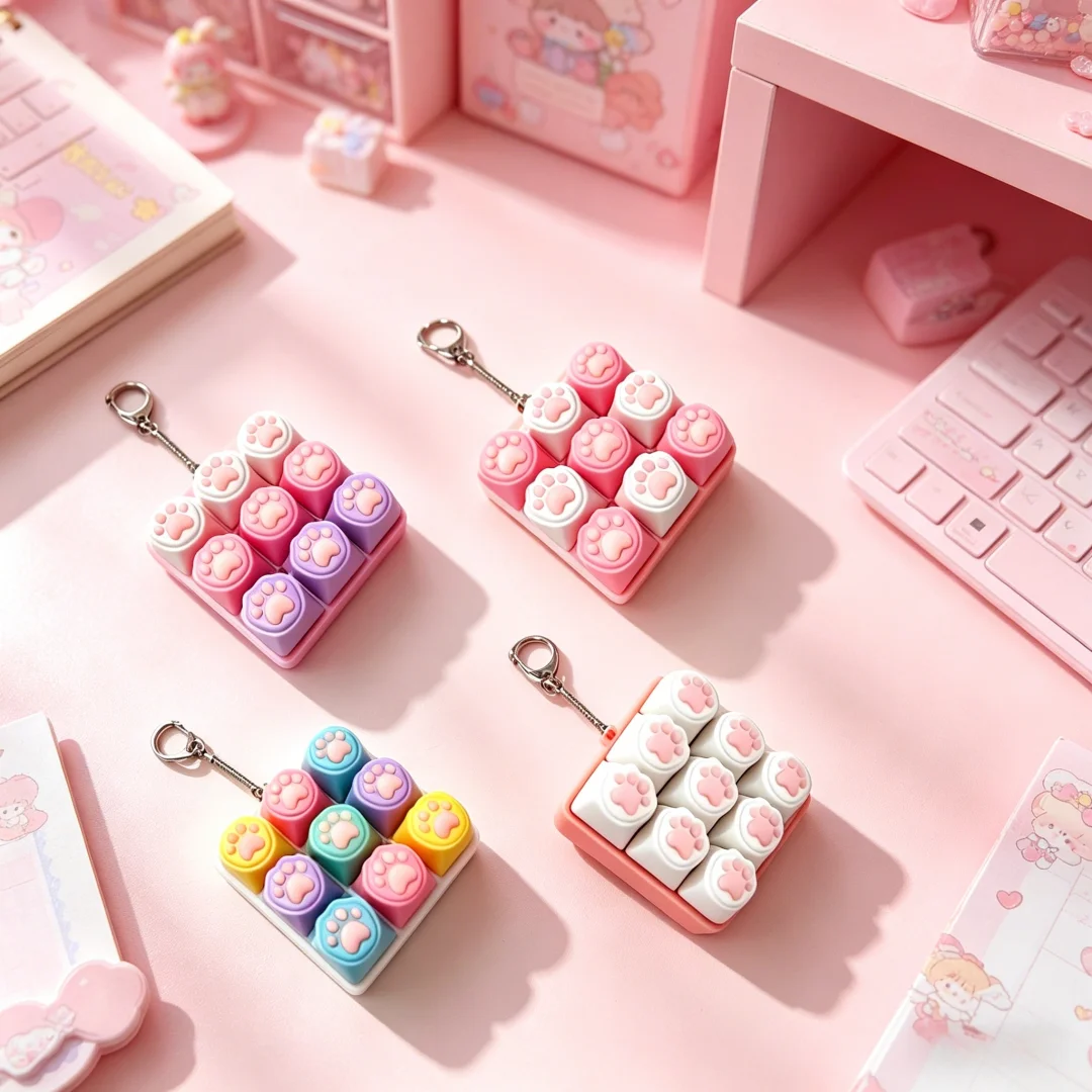 Clicky Keycap Clicker Keychain 9‑Buttons Cat Paw Keyboard Fidget Toys for Adults for Office Work 1005012362966766