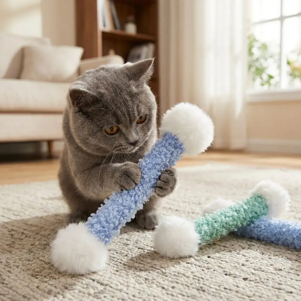 Scratch Resistant Self-Play Cat Chew Soft Comfort Double Pom-Pom Cat Kicker Anti-Boredom 1005012364384985