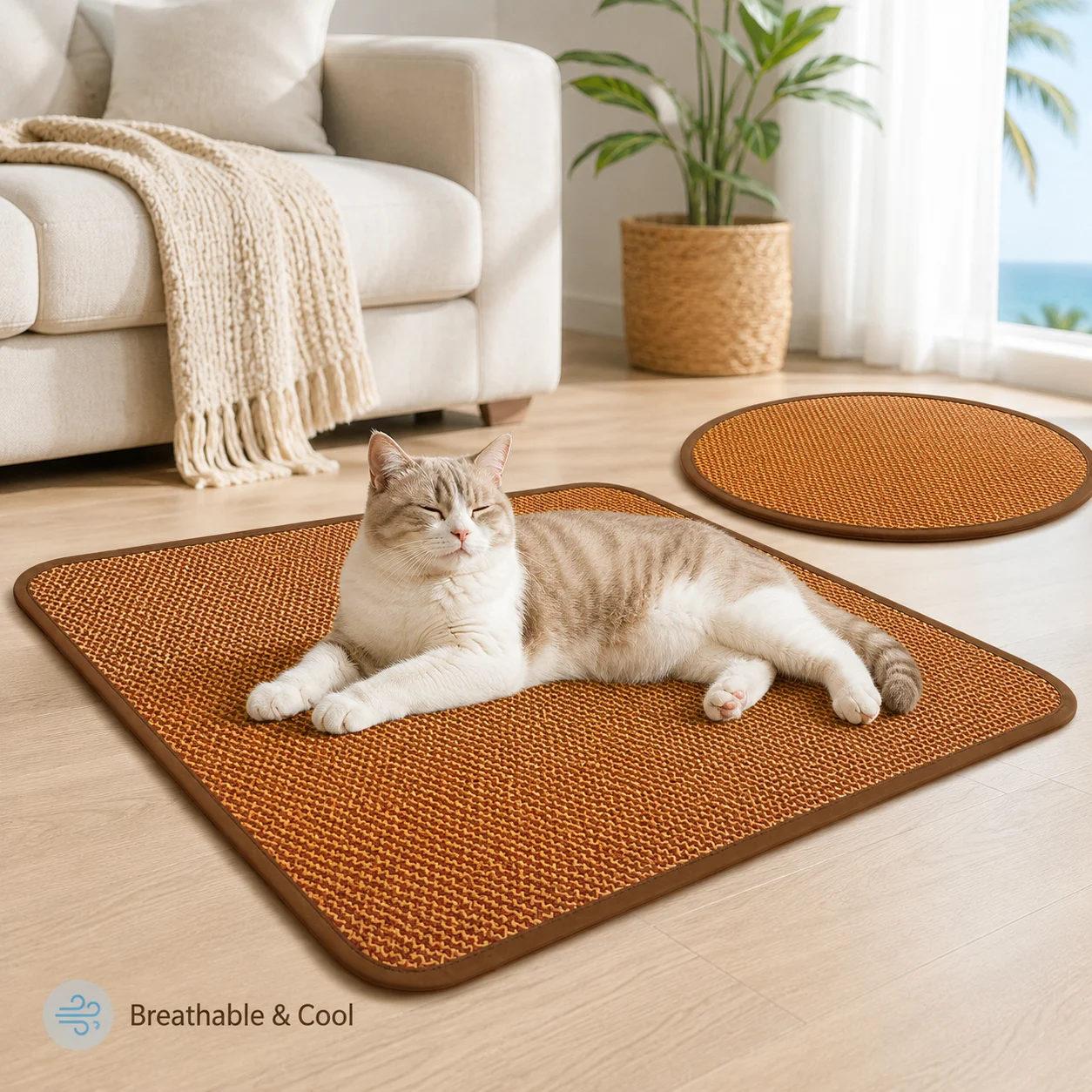 Summer Pet Cooling Mat for Cats and Small Dogs, Breathable Woven Rattan Style Pet Bed Mat 1005012366225516