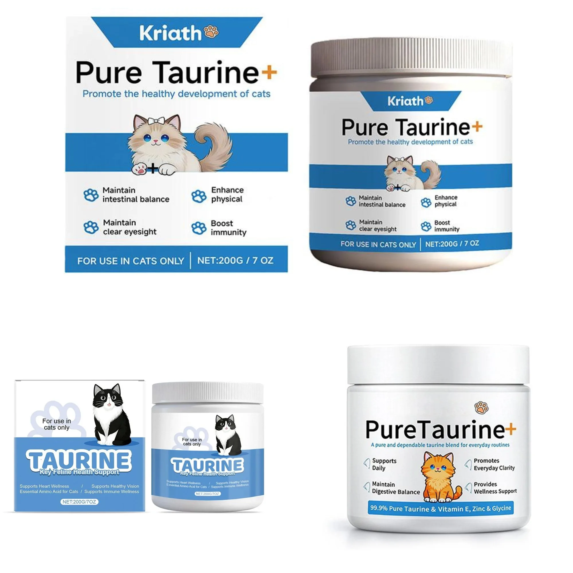 Cat Body Health Care Powder 99.9% Pure Taurine VE Zinc Supports Digestion&enhancing Immunity (200g) 1005012371108122