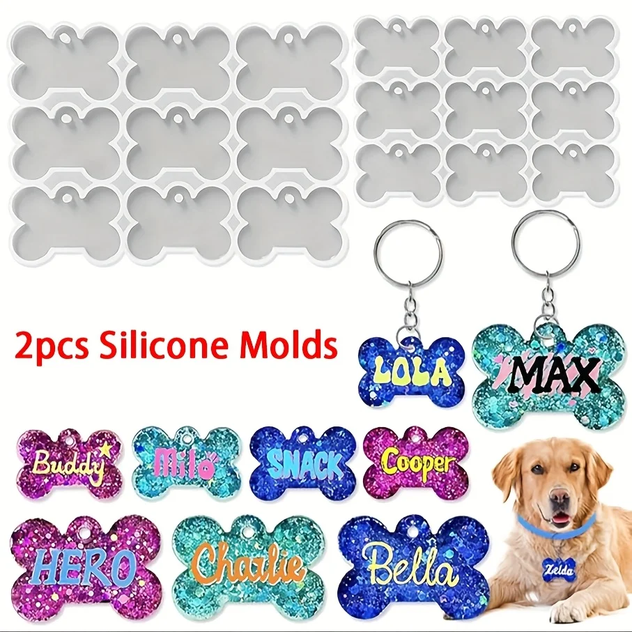 Dog Bone Silicone Molds for Resin, DIY Pet ID Tag & Keychain Molds 1005012376381001