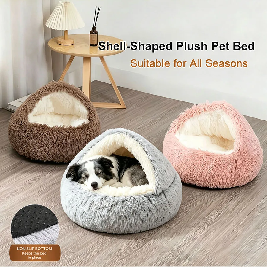 Cozy Cats Beds Pad Dogs Mattress Warm Soft Plush Pets Bed Shell-Shaped Semi-Enclosed Cat Sleeping 1005012376794197