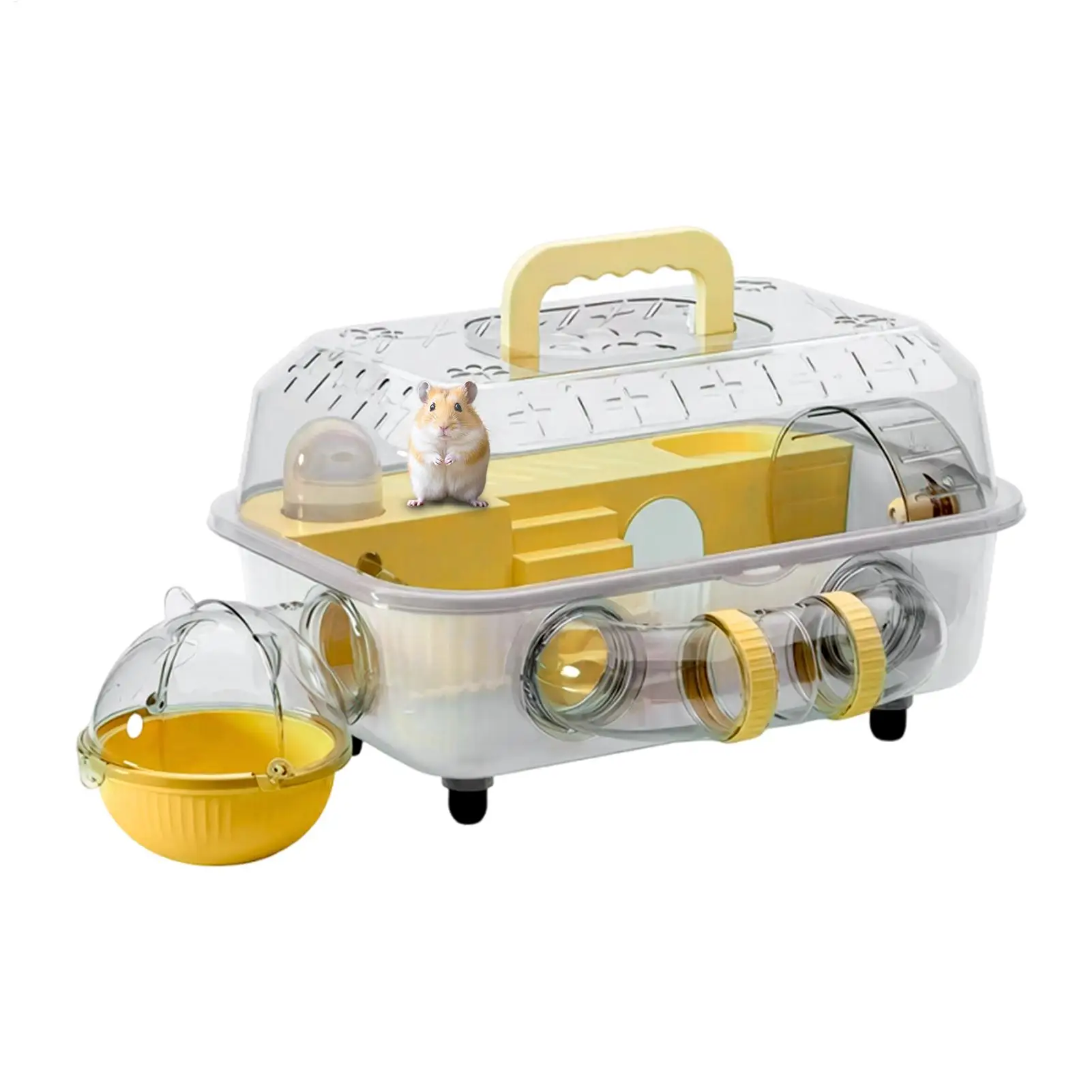 Hamster Cages 2-Layer Detachable Transparent Carrier with Tunnel and Silent Wheel 37x25x22cm 1005012378675337