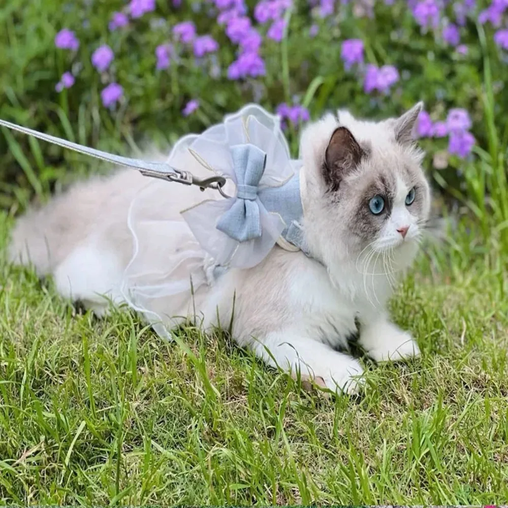 Princess Style Cat Harness Leash Adjustable Breathable Pet Chest Strap with Bowknot Nylon Dog 1005012378713725