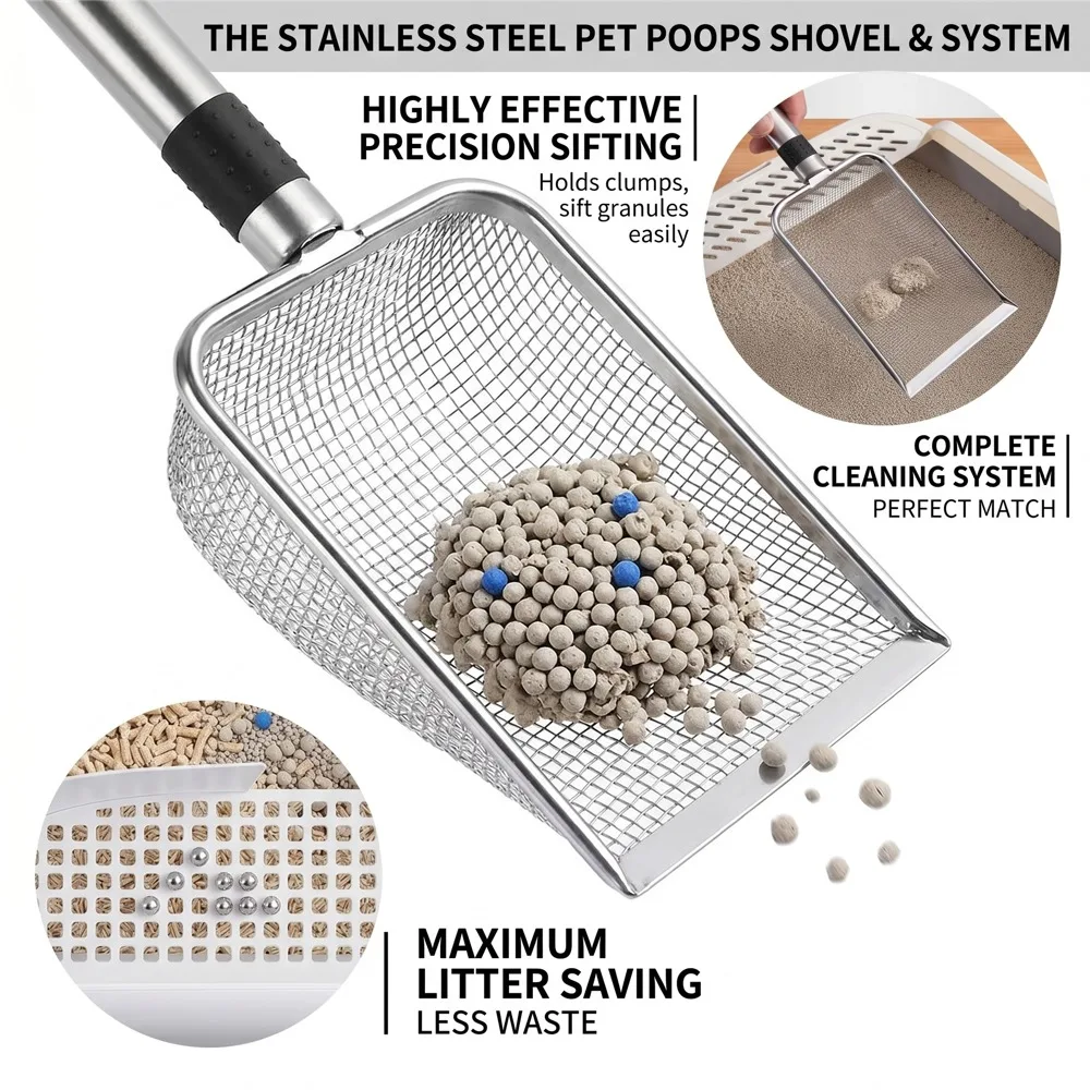 Steel Mesh Cat Litter Scoop Long Handle Fine Pores Waste Poop Shovel for Rabbits Cats Dogs Toilet 1005012379720757