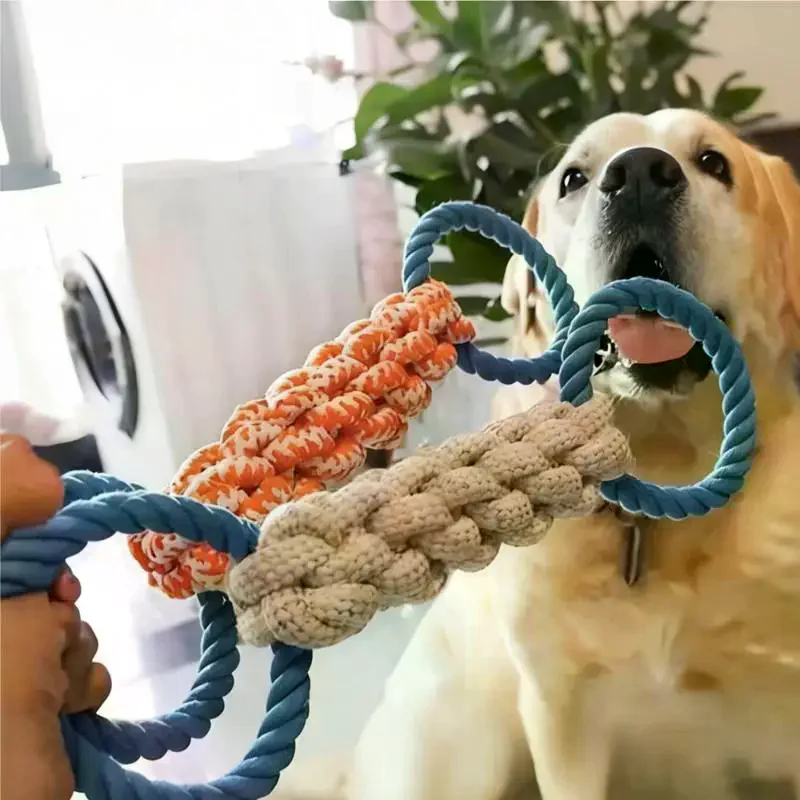 Durable Double-Ring Cotton Blend Dog Rope Chew Toy Bite-Resistant Tug Play Interactive 1005012381420793