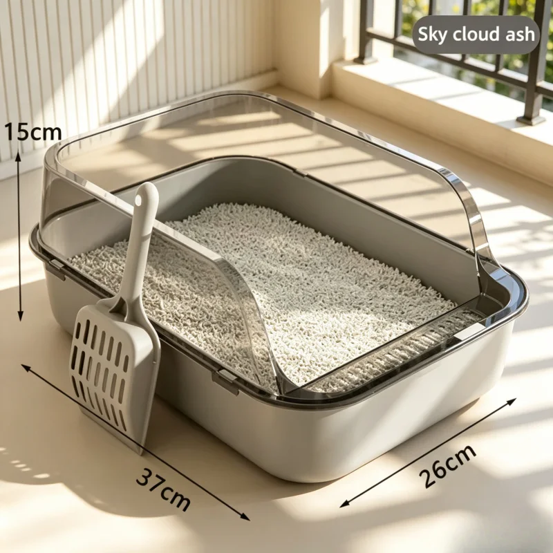 Semi-Enclosed Splashproof Cat Litter Box, Cat Toilet Cleaning Basin 1005012381443326