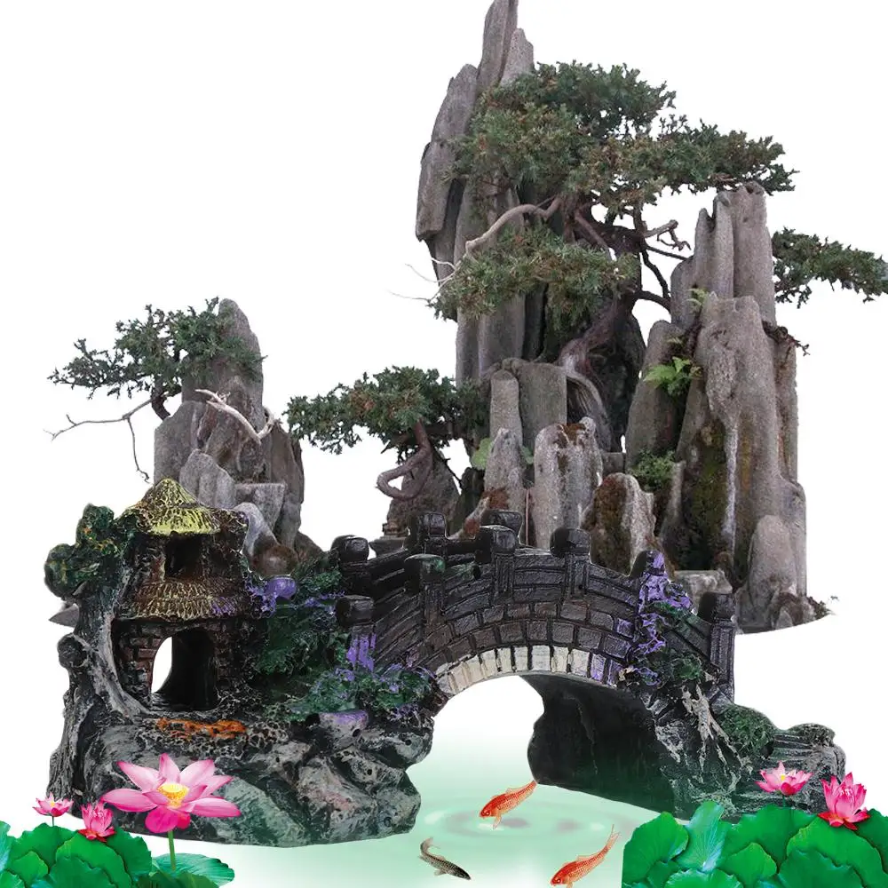 Accessories Aquatic Pet Supplies Artificial Bridge Rockery Resin Aquarium Ornaments Fake 1005012384404637