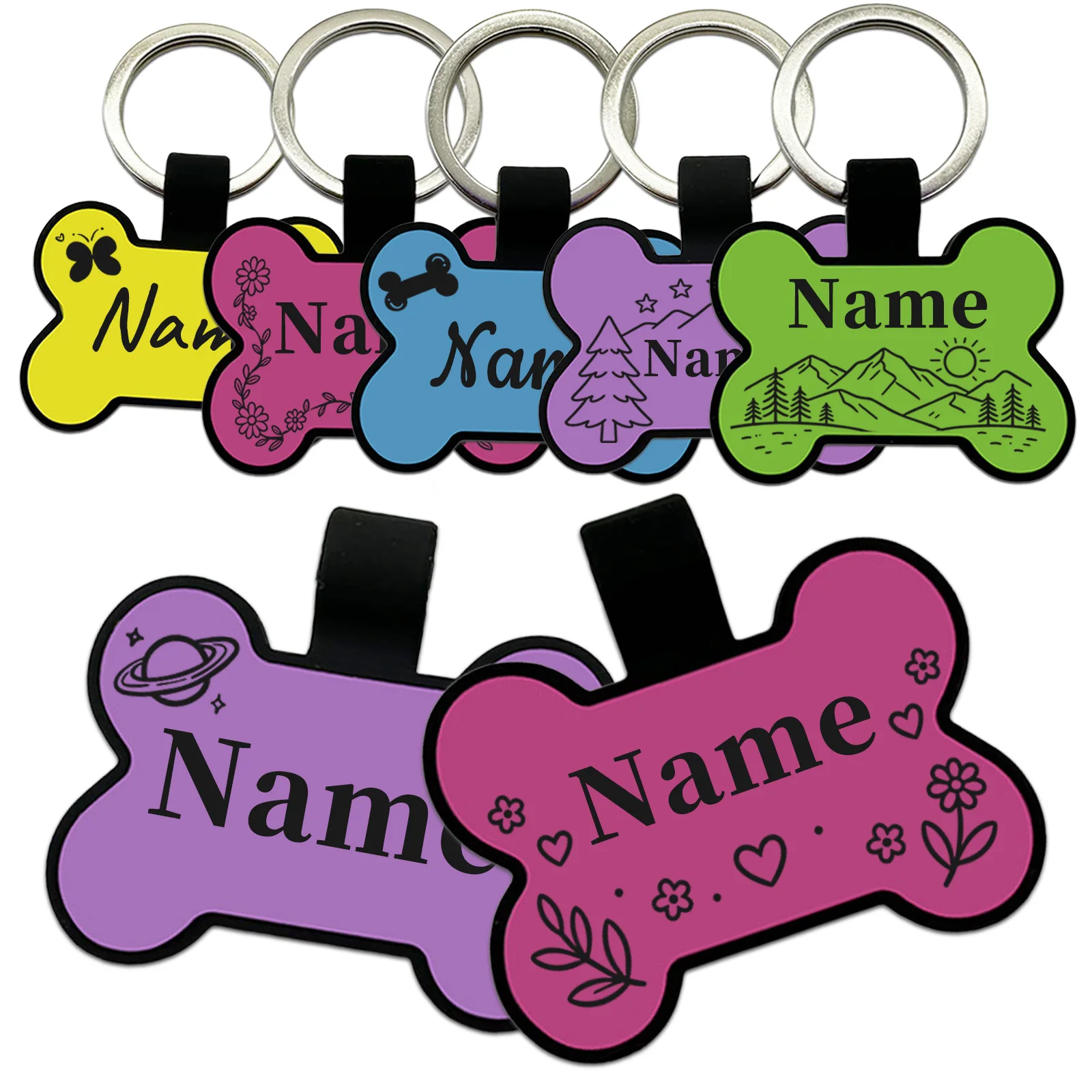 Custom Dogs Cats ID Tag Personalized Silicone Bone‑shaped Pet Tags Double‑sided Engraved Anti‑lost 1005012387385073