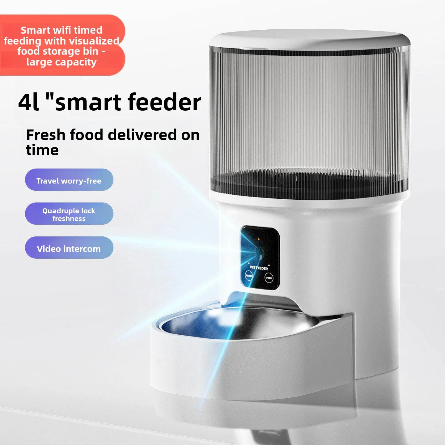 HD Video Automatic Pet Feeder for Cats Dogs 4L Smart Timed Quantitative Food Dispenser 1005012392225653