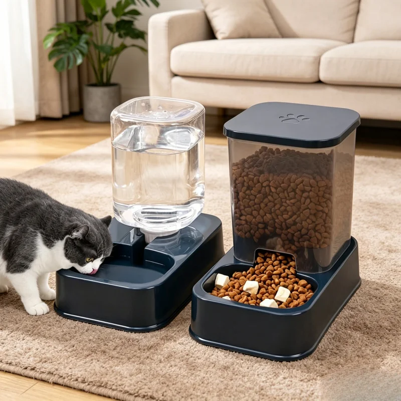 Automatic Cat & Dog Feeder with Drinker, Smart Portion Control Pet Food Bowl Set 1005012397341066