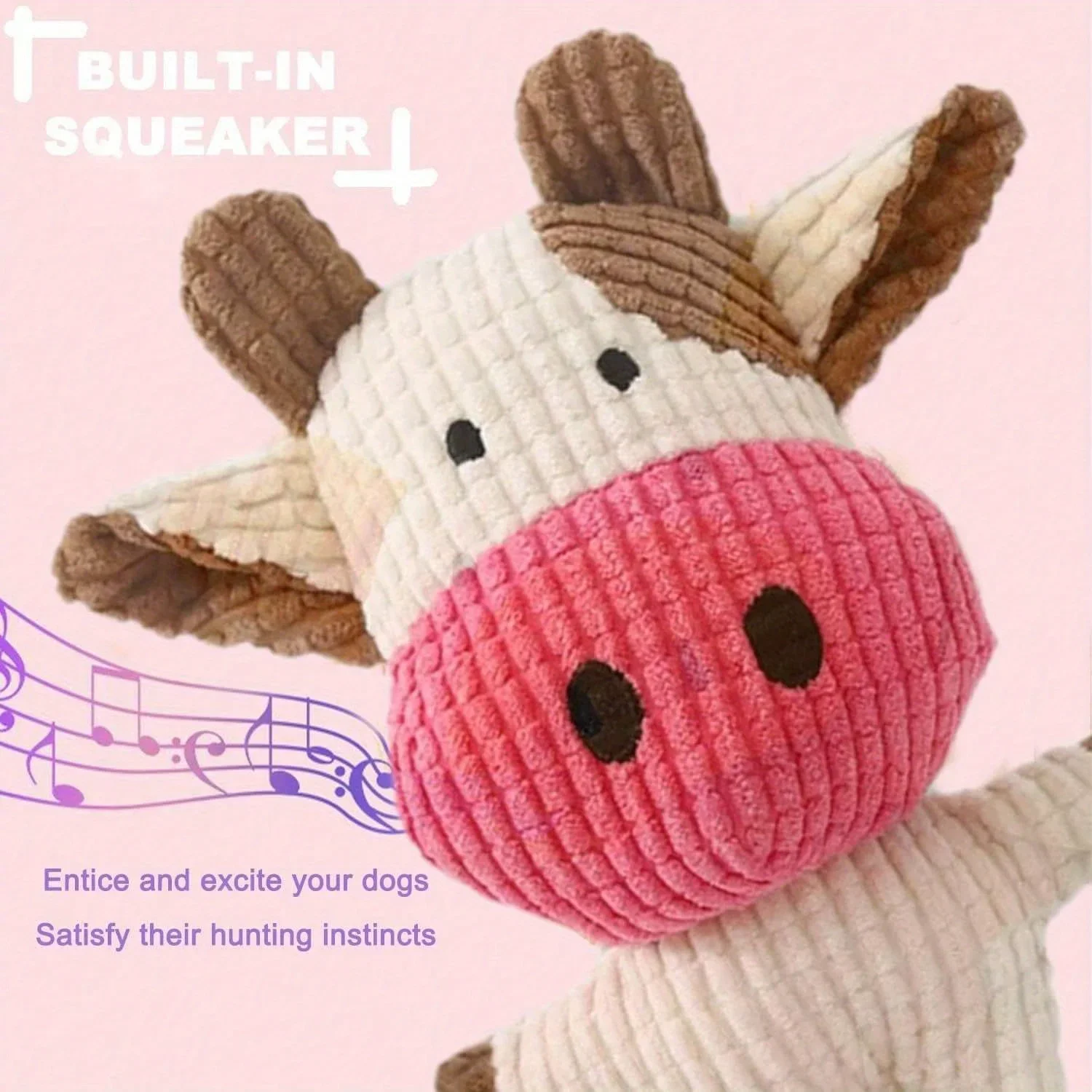Cow Shaped Corduroy Dog Toy Squeaky Plush Chew Bone Molar Teeth Cleaning Interactive Play Toy 1005012397514102