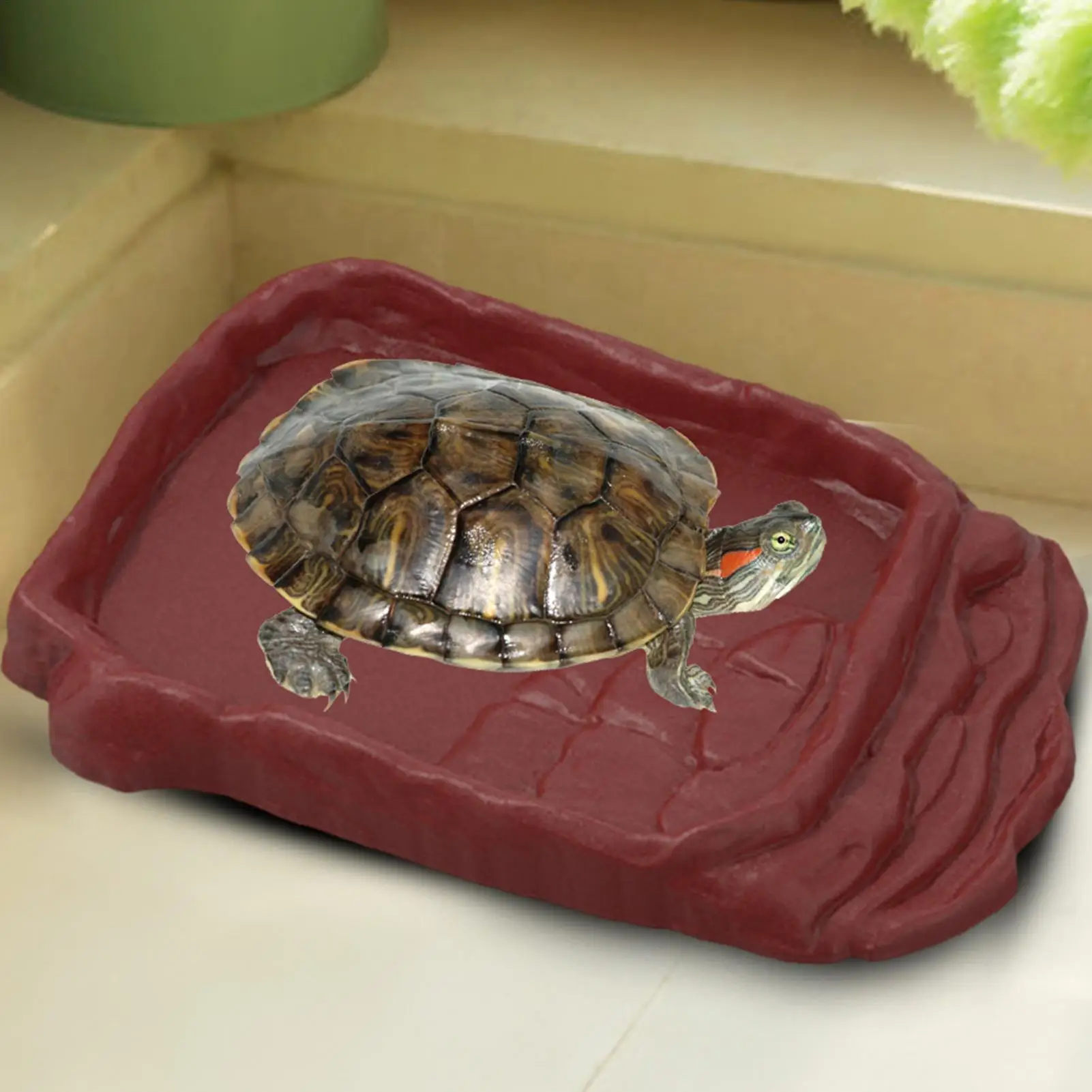 Turtle Water Dish with Anti-Slip Imitation Rock Ladders Food Water Bowl for Bearded Dragon Lizards 1005012398551836