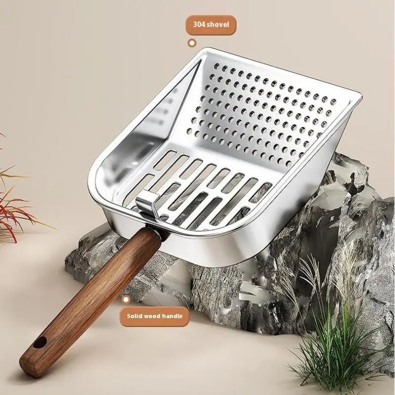New Stainless Steel Cat Litter Scoop Long Wooden Handle Pet Waste Shovel Cleaning Tool Handled 1005012398614908