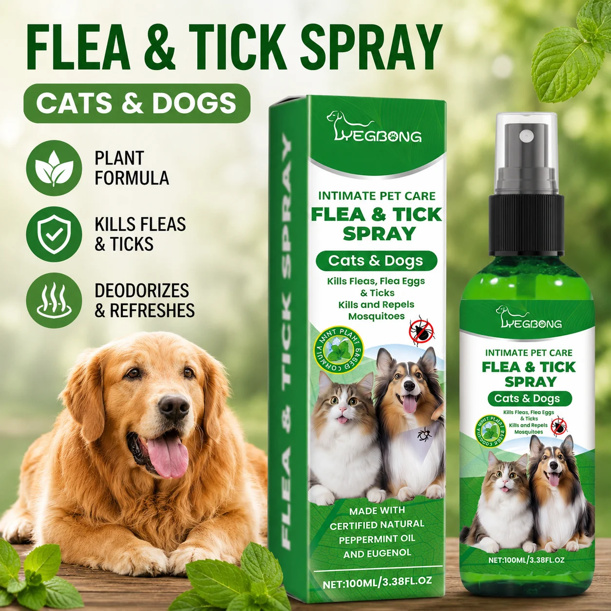 Gentle Cleaning Pet Flea Spray Safe Tick Control Non Toxic Plant Based Formula Fast Acting Flea 1005012400214357