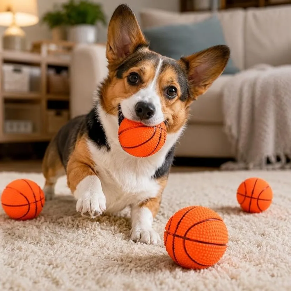 Dog Toy Rubber Vocalize Ball Basketball Design Puppy Grinding Teeth Toys Pet Interactive Chewing 1005012403191298