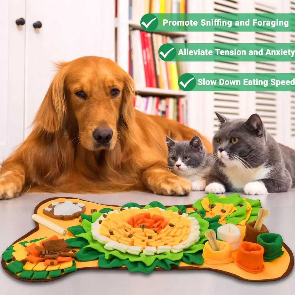 Dog Snuffle Mat Flower Design Pet Sniffing Pad Bone Shaped Slow Feeding Blanket for Relieve 1005012404022515