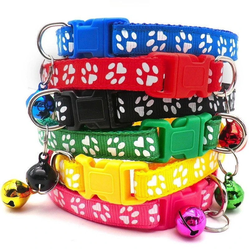 Pet Collar with Bell for Dog Puppy Cat Accessories Cartoon Footprint Kitten Adjustable Safety 1005012406803903