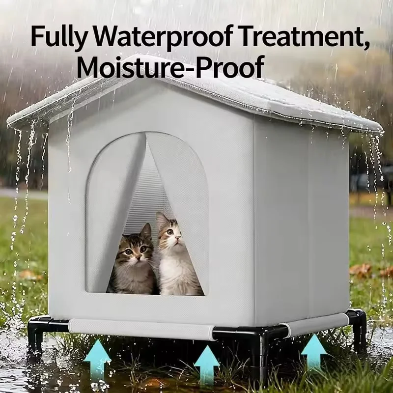 Outdoor Pet House Wind Resistant Waterproof Raised Base All Season Summer Shade Winter Warm Shelter 1005012406911758